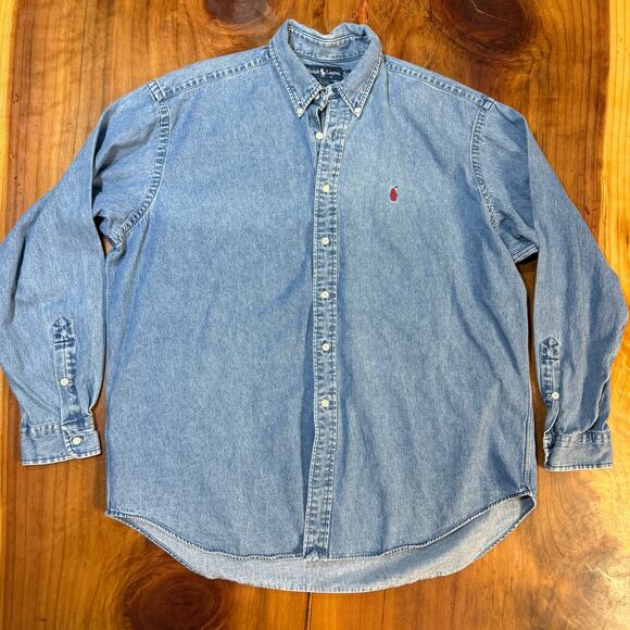 Vintage Ralph Lauren Blake button Shirt Denim XL Mens Cotton Jean L/S R24 - Picture 1 of 4